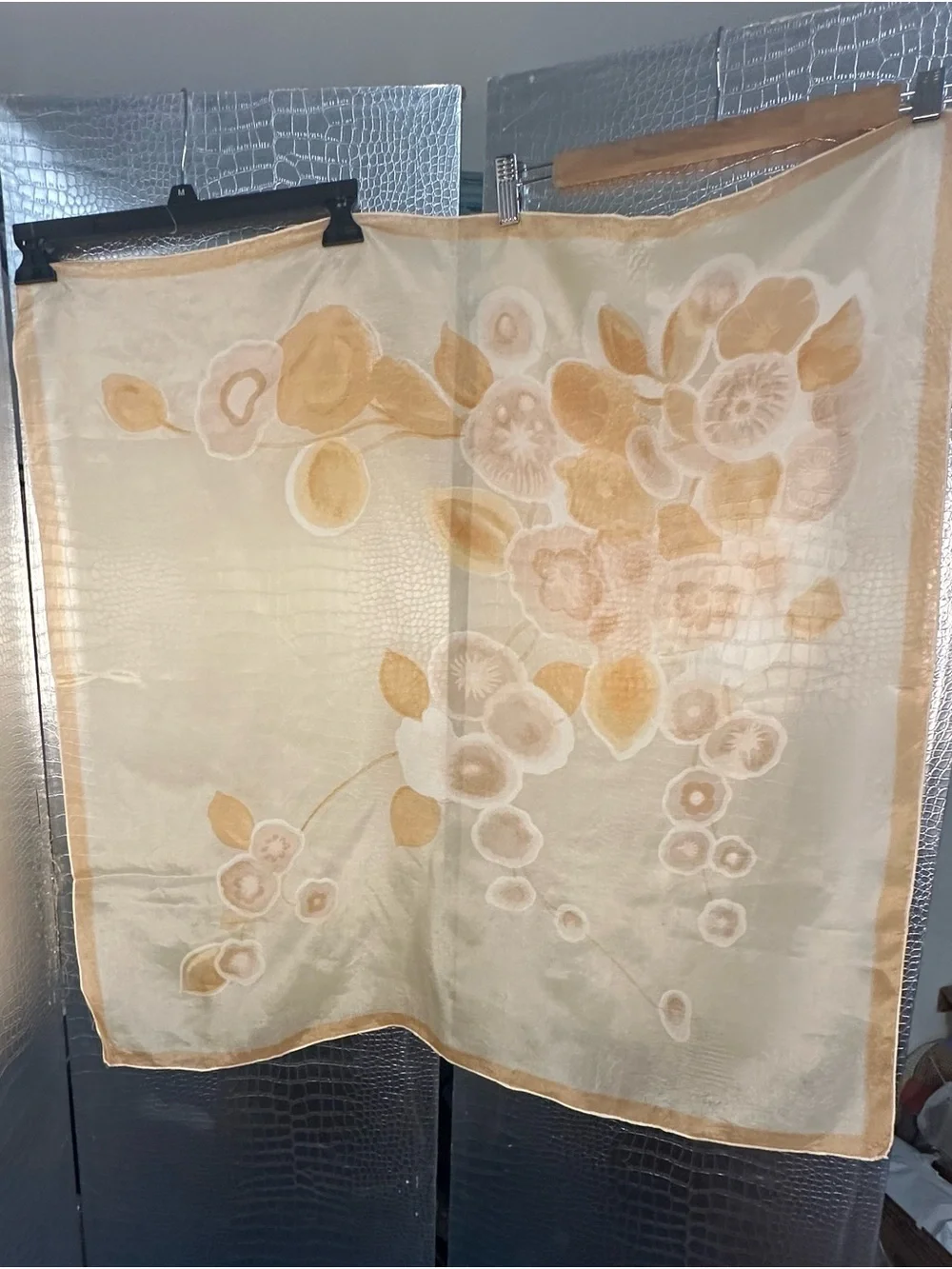 Women's Floral Sheer Scarf in Peach and Beige